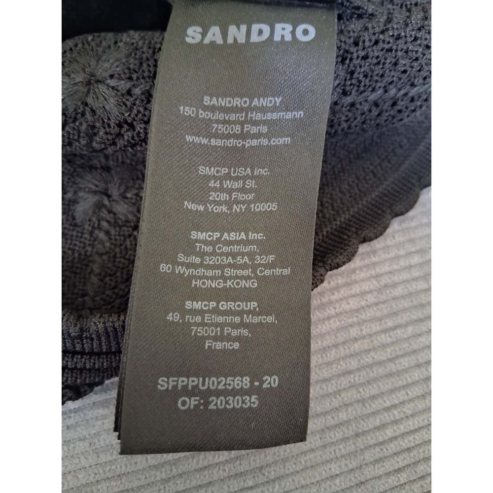 Sandro Salerio Pointelle Knit Crop Top Womens 3 Black NWT Sleeveless Black $236 - Picture 5 of 8